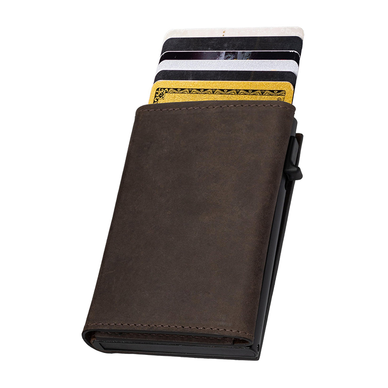 First Layer Crazy Horse Genuine Leather Men's Wallet Short Retro Card Box Cowhide Wallet