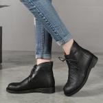 S226 Warm and velvet thick lace-up leather ankle boots fashion all-match rubber