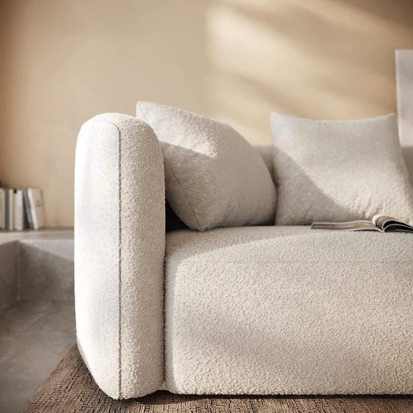 Italian cloud cream lamb velvet sofa set moon shaped curved light luxury Nordic sherpa lambs wool modern corner sofa bed