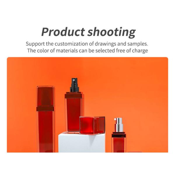 Customized Plastic Cosmetic Bottles Square Acrylic Cosmetic Packaging Bottle Red For Eye Cream