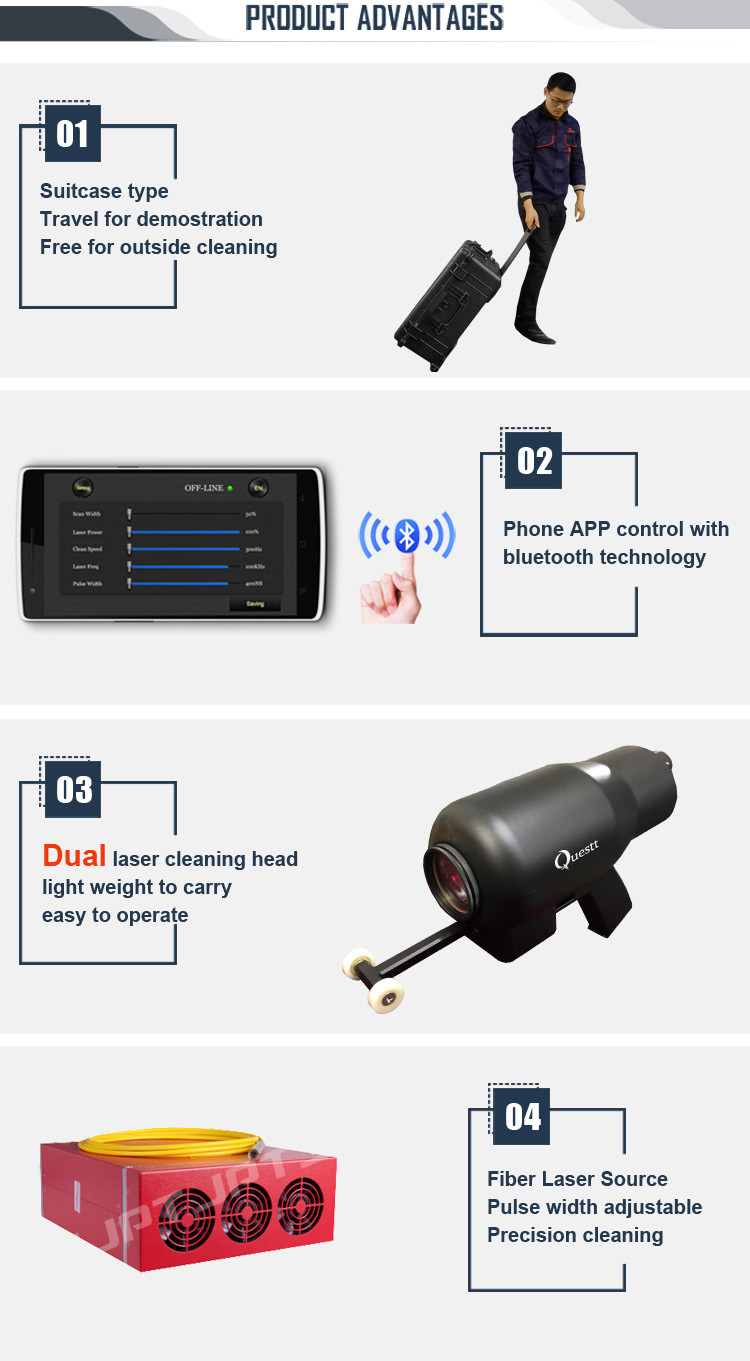 Suitcase 100W Metal Laser Cleaning Machine Paint Cleaner With Dual Head