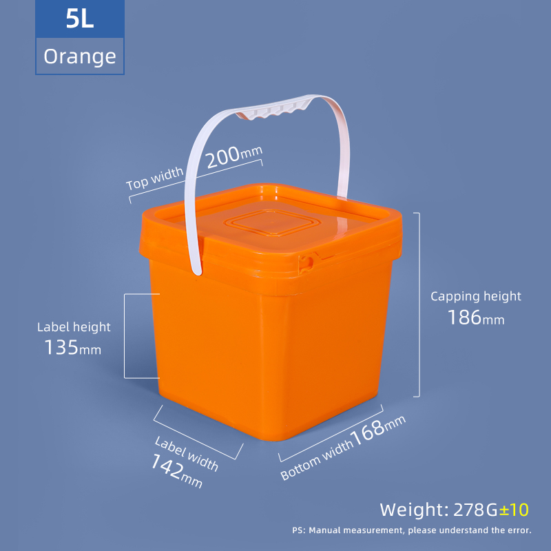 5L Square Food Grade High Density Polyethylene Bucket Organizer Custom Printed Plastic