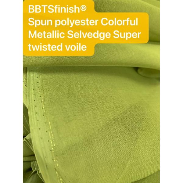 BBTS super high Twisted metallic spun polyester voile fabric for muslim usage white bluishwhite dyeing printing