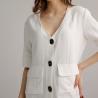 Women'S V Neck Linen Blouse With Big Buttons Decoration At The Front Placket for sale