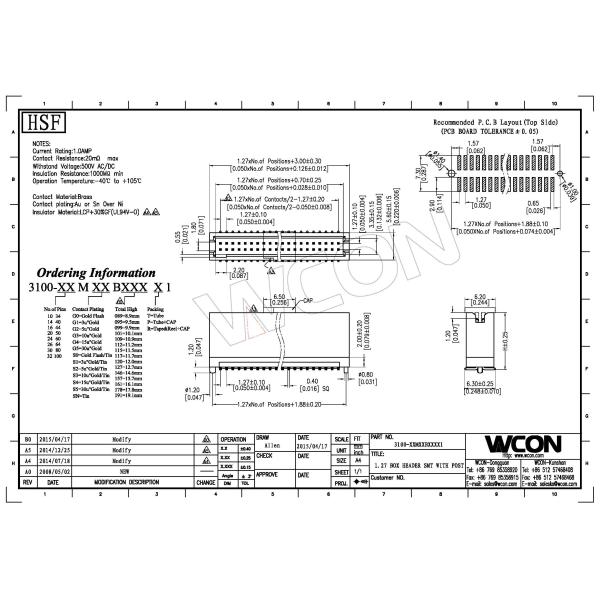 Straight SMT Wire To Board 20Pin Box Header Connector Au over Ni LCP
