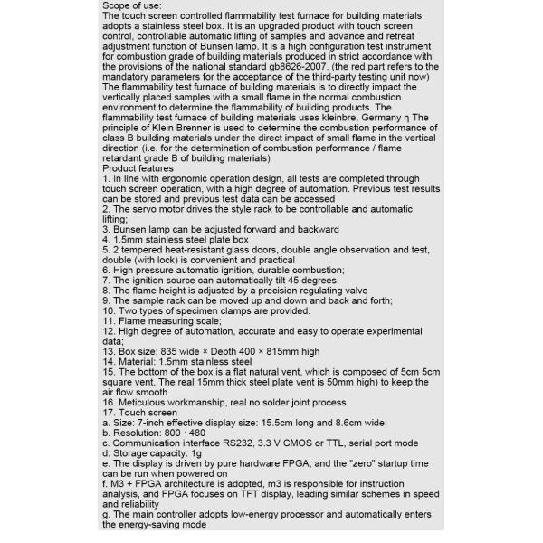 Flammability Testing Equipment For Building Structure Edge Surface Exposure Test With EN ISO 11925-2 Standard