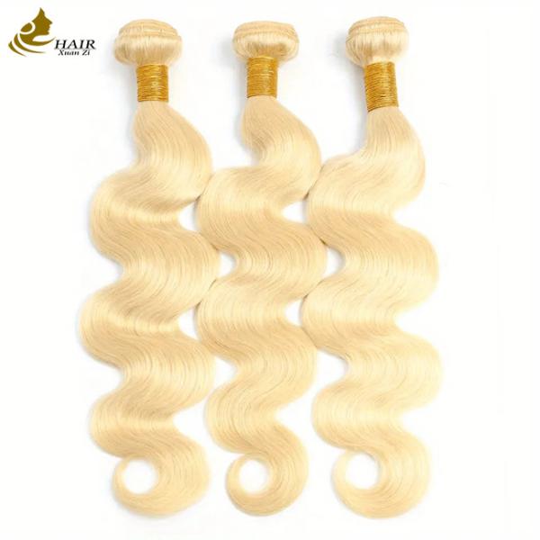 Unprocessed Brazilian Human Hair Bundle Weft And Closure 613 Color Blonde ODM