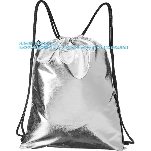 Metallic Backpack, Soft Iridescent PU Drawstring Backpack Silver PU Drawstring Bag, Drawstring Backpack Gym Sack