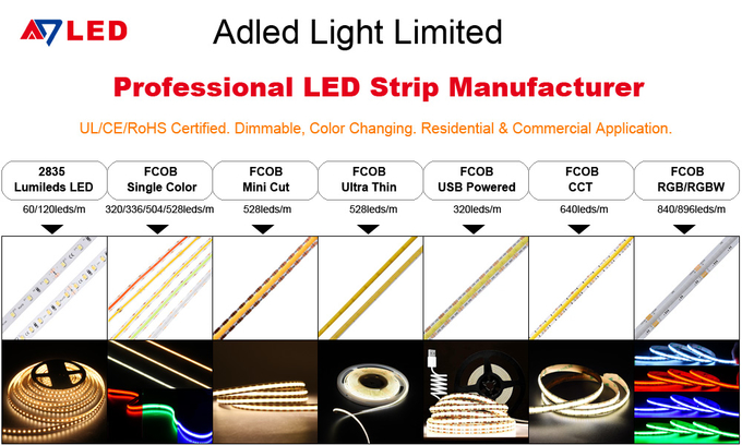 ADLED 640chips Cob Led Strip Light Dimmable Three Colour Flexible Ce Rohs Cct 10