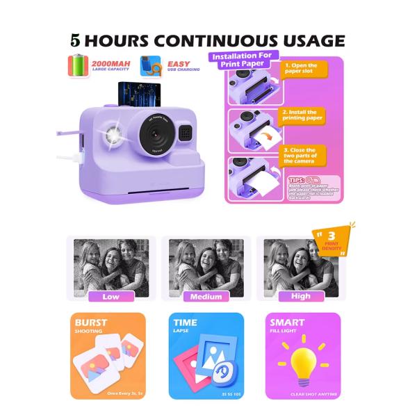 2.4 inch Dual Lens Upgrade Kids Camera Instant 1080P HD Selfie Digital Camera Perfect Christmas Birthday Gifts for Girls Boys