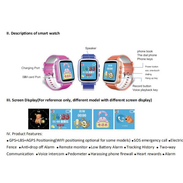 3 Colors Portable GPS Tracker , Interaction Touch Screen GPS Tracker Watch For Family