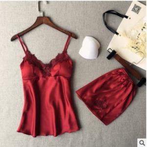 Wholesale Sleeveless Top Shorts Nightdress Sexy Lace Silk Pajamas For Women from china suppliers