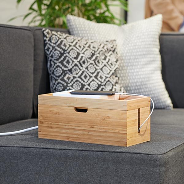 Custom Logo Large Storage Bamboo Cable Management Box Hider for Office 31.8x12.2x10cm