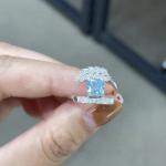 High Clarity Fancy Diamond Rings Blue Cushion Cut Wedding Ring