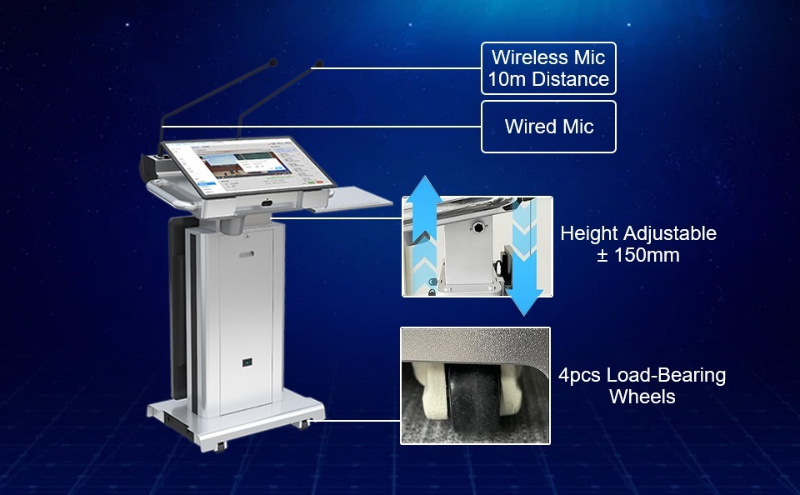 Smart Lectern with Adjustable Screen Angle 10-40° Intel i5/i7-11 Processor and 8/16GB DDR4 RAM for Educational Use
