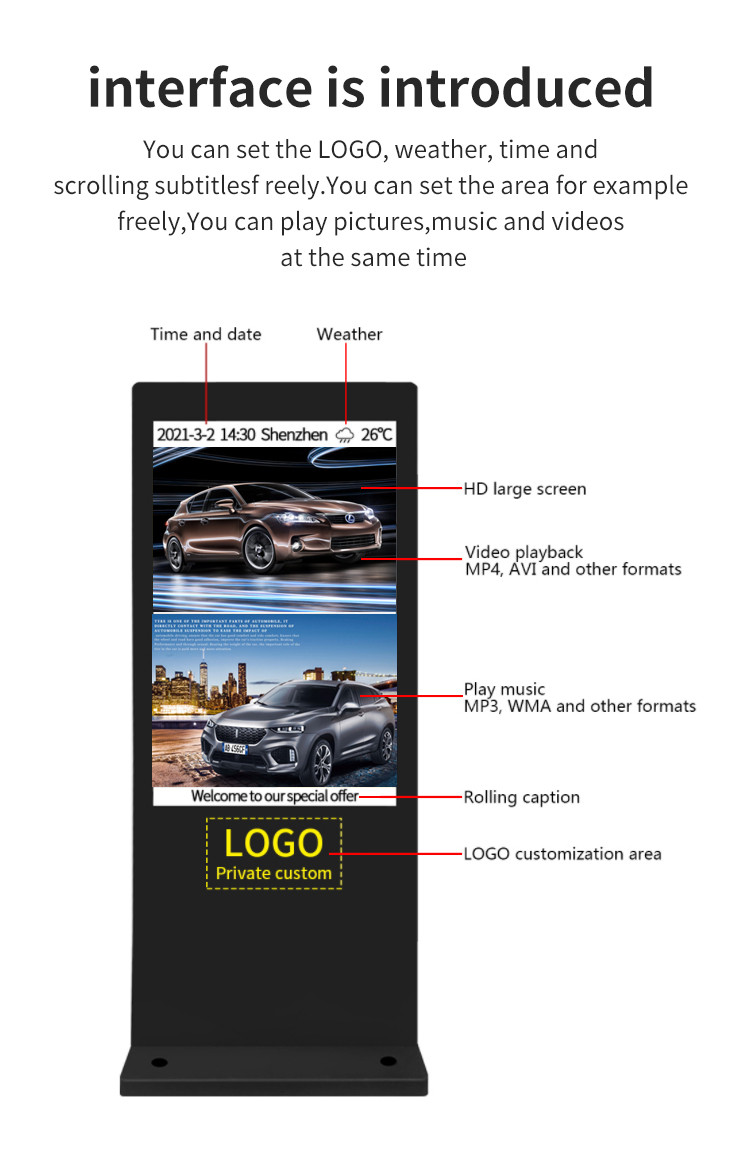 Customizable 43" Outdoor Lcd Advertising Signs Floor Standing Weatherproof