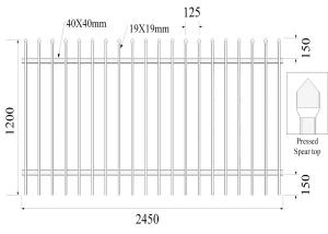 Wholesale Press Spear Top 19mmx19mm 2 Rails x 40mm H1200mmxW2450mm Hercules Fencing from china suppliers