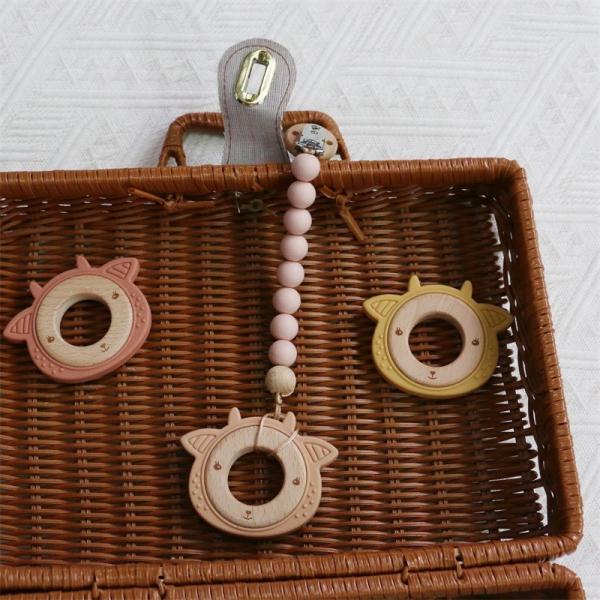 Multifunctional Silicone Baby Teether With Attachable Teething Wooden Ring