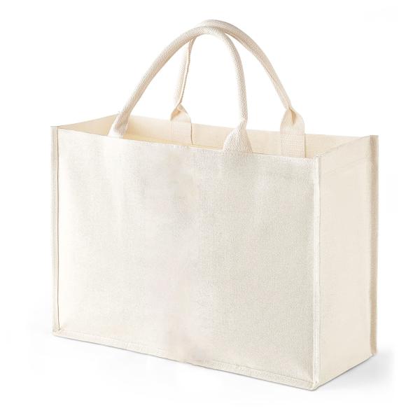 Bag Square Shape Laminated Waterproof Canvas Cotton Shopping Tote Beach Bag for