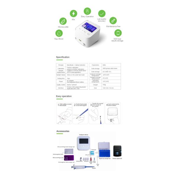 POCT device (WBC-6) Colorful screen hematology WBC Analyzer with microfluidics chips