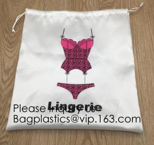 Customized Drawstring Cup Holder Bag,White Satin Bag With Rose Gold Printing And Ribbon, swimwear, underwear package pac