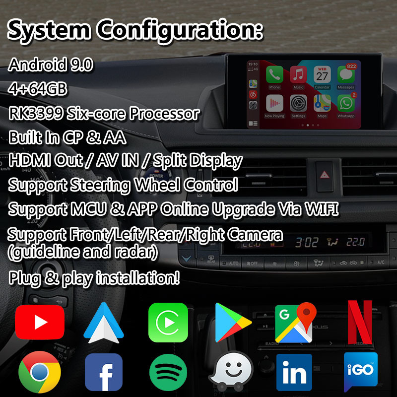 Lsailt Android Video Interface for Lexus CT200h CT F Sport Mouse Control 2014-2017