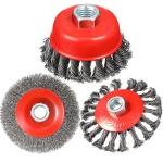 3 Pieces 4 Inch Wire Wheel Brush Coarse Crimped Twisted Knotted