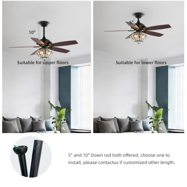 Commercial 65W 120V Matte Black Ceiling Fan With Light And Remote