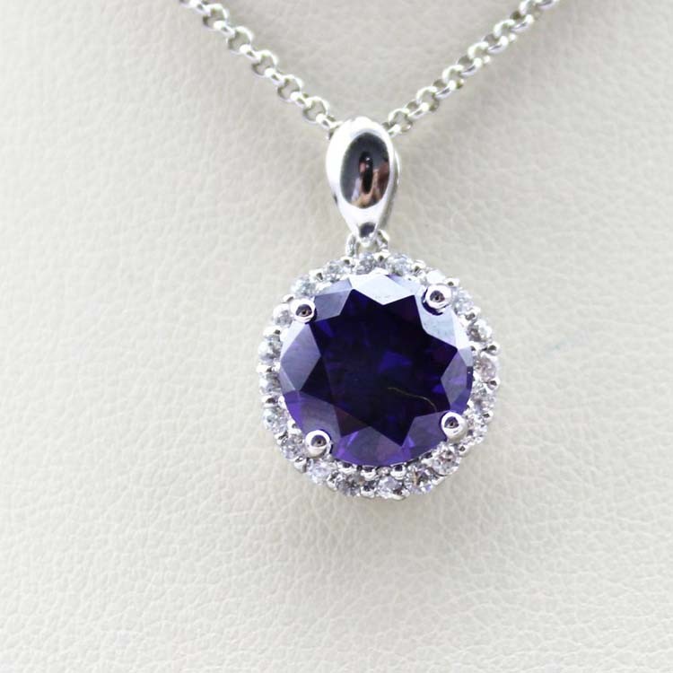 Fine Silver Jewelry Round Amethyst Cubic Zircon Pendant Necklace (PSJ0413)