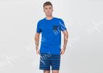 Mens Cotton Jersey Round Neck Tee and Yarn Dyed Striped Short Pants Pyjamas Set