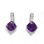 2.18g Sterling Silver Gemstone Stud Earrings Cushion White Gold Amethyst