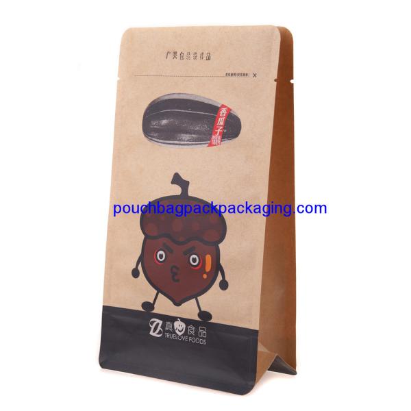 Kraft Paper Stand Up food Bag / Flat Bottom Pouch with Reusable Side Zipper.