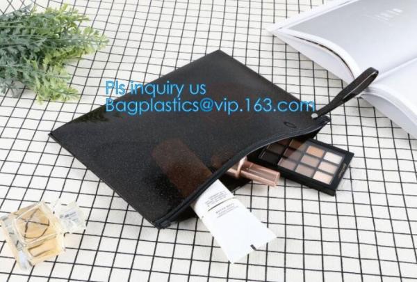 slider zip lock black zip lock bag, nylon zipper pouch travel toiletry makeup PVC cosmetic bag, zipper and slider OEM or