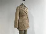 Flaxen Corduroy Wadded Double Breasted Coat , Long Womens Cotton Jacket