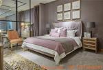 Villa house upholstered headboard by golden painting wood bed with luxury
