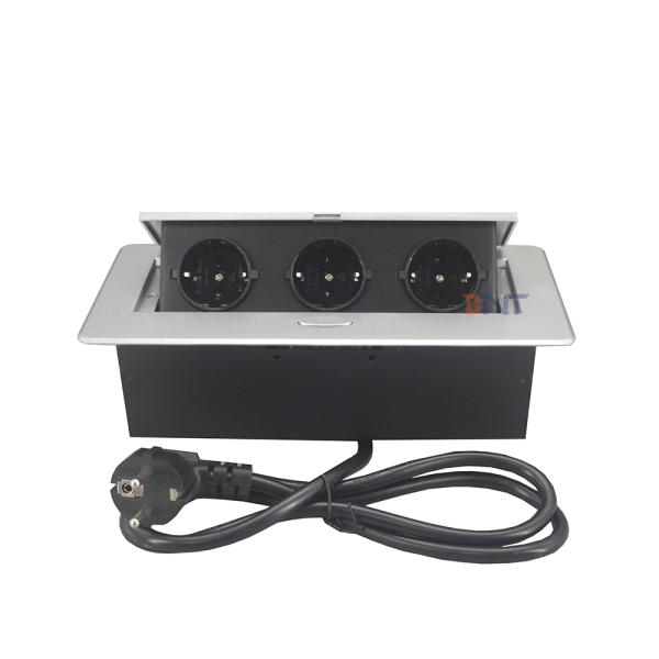 Germany using Zinc alloy spring pop up type tabletop schuko power socket with 3*1mm2 EURO power cord