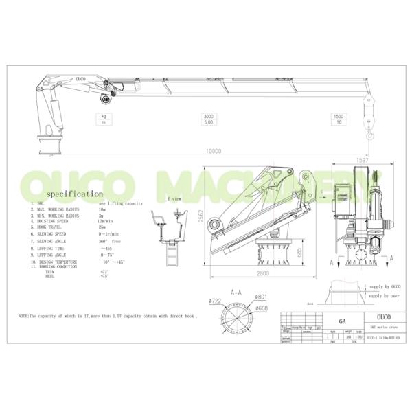 Compact Design Offshore Folding Boom Crane 1.5T 15M With CCS ABS BV Certificate
