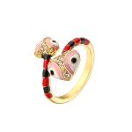 Colorful 24k Gold Plated Enamel Diamond Ring Open Heart Cobra Zircon For Women