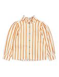 Christmas Girls Cotton Striped Woven Ruffle Neck Blouse with Contrast Button