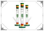 Rasta color Glass Straight tube Bong Helix Percolator Hookah Bongs Smoking Water