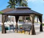 Luxury Outdoor Deck 12*16ft Aluminum Frame Galvanized Steel Bimetal Roof Hard