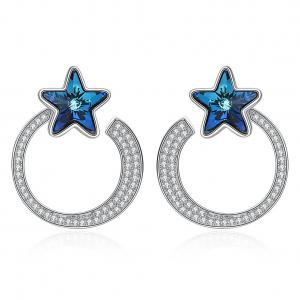 China 7.2g 2.6x2.1cm Star Hoop Earrings Gift 5A CZ Solid Silver Earrings on sale