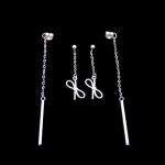 Plain Pure Silver Heart Earrings / Silver Bead String Hanging Earrings For Women