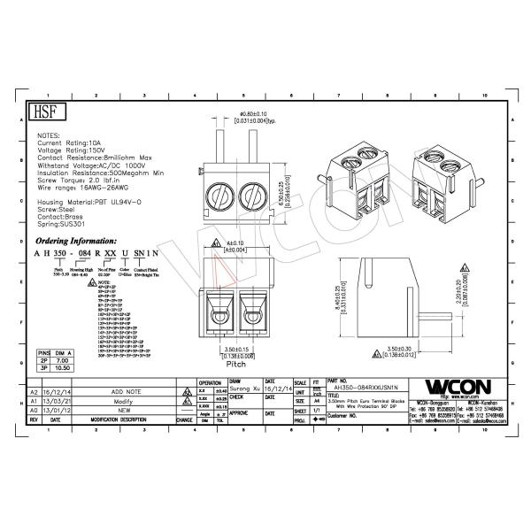 Steel Screw Euro Style Terminal Block 3.50mm With Wire Protection 2P H=8.4 Right Angle