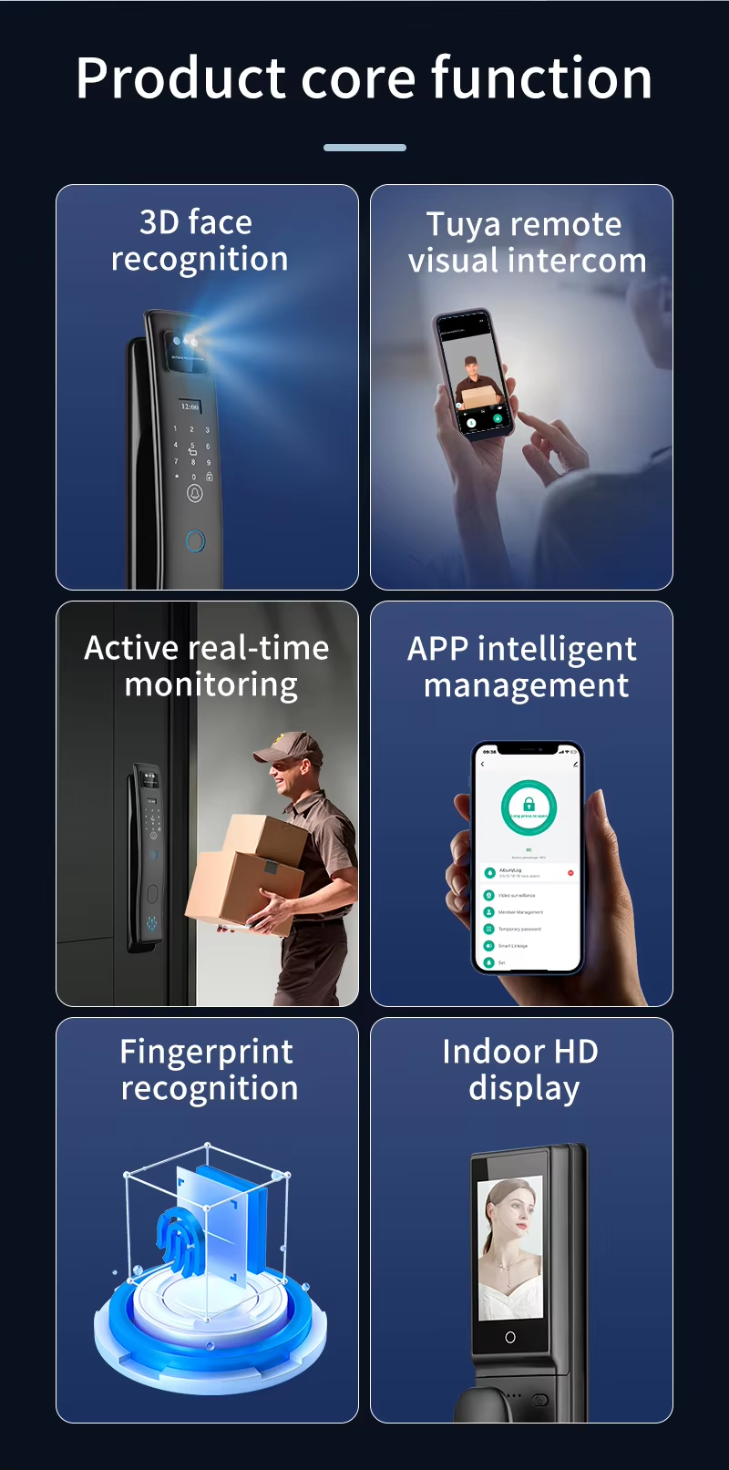 Qleung Fully Automatic 3D Face ID Tuya WIFI APP Remote Control Fingerprint Palm Recognition Card Key Code S958Max Smart Lock