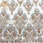 Modern Handmade Lace Fabric African Style 1 Yard Length Beaded Embroidery