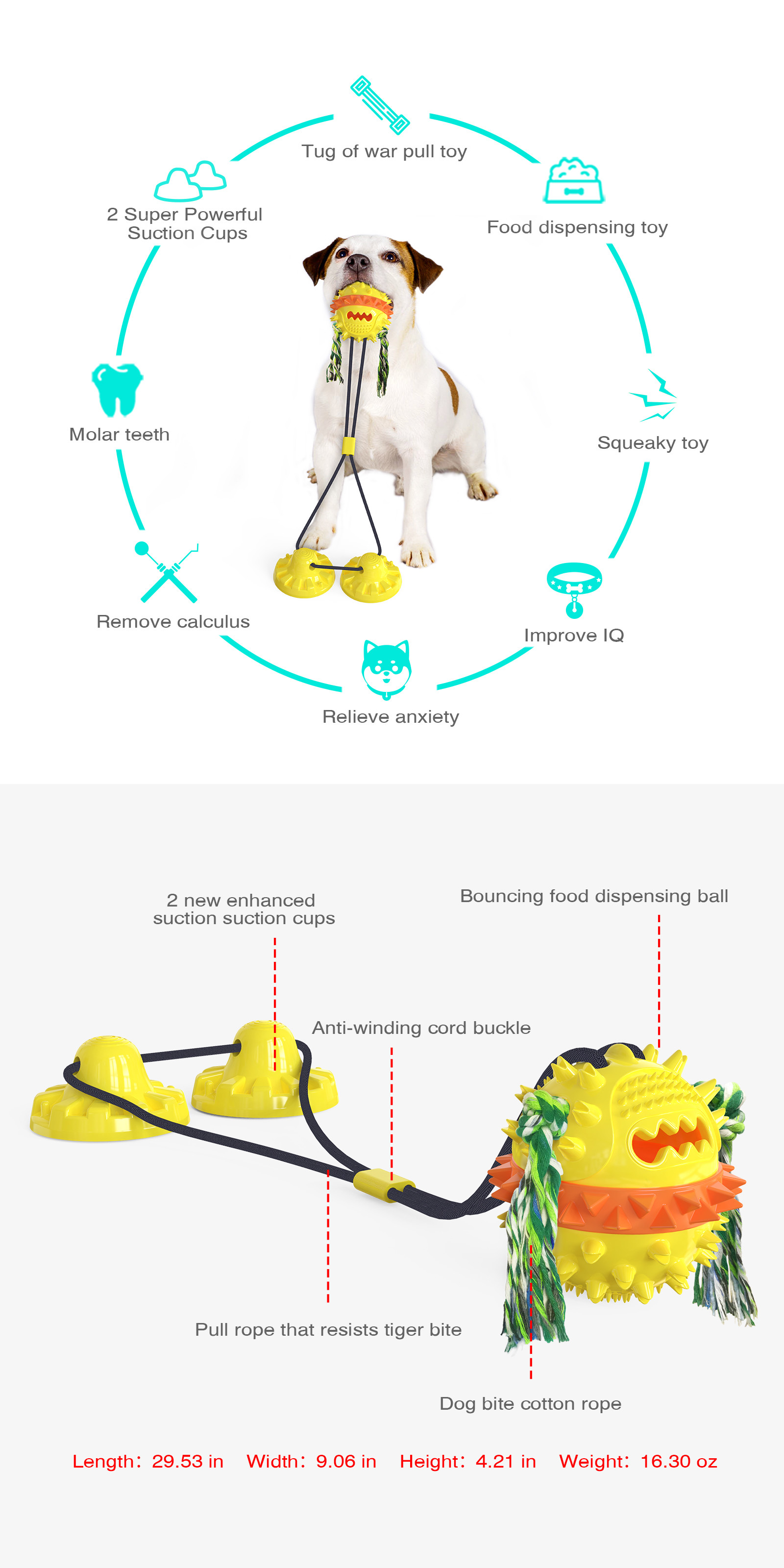 Multicolor Bouncing Interactive Pet Toys 2 Super Powerful Suction Cup Tug Dog Toy