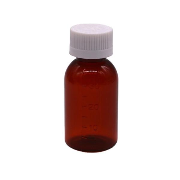 30ml PET Amber Plastic Syrup Liquid Bottle with Tamper Proof Screw Cap Body