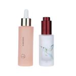 50ml White/Pink Cylindrical Frosted Glass Bottle With Silver/Red Dropper For