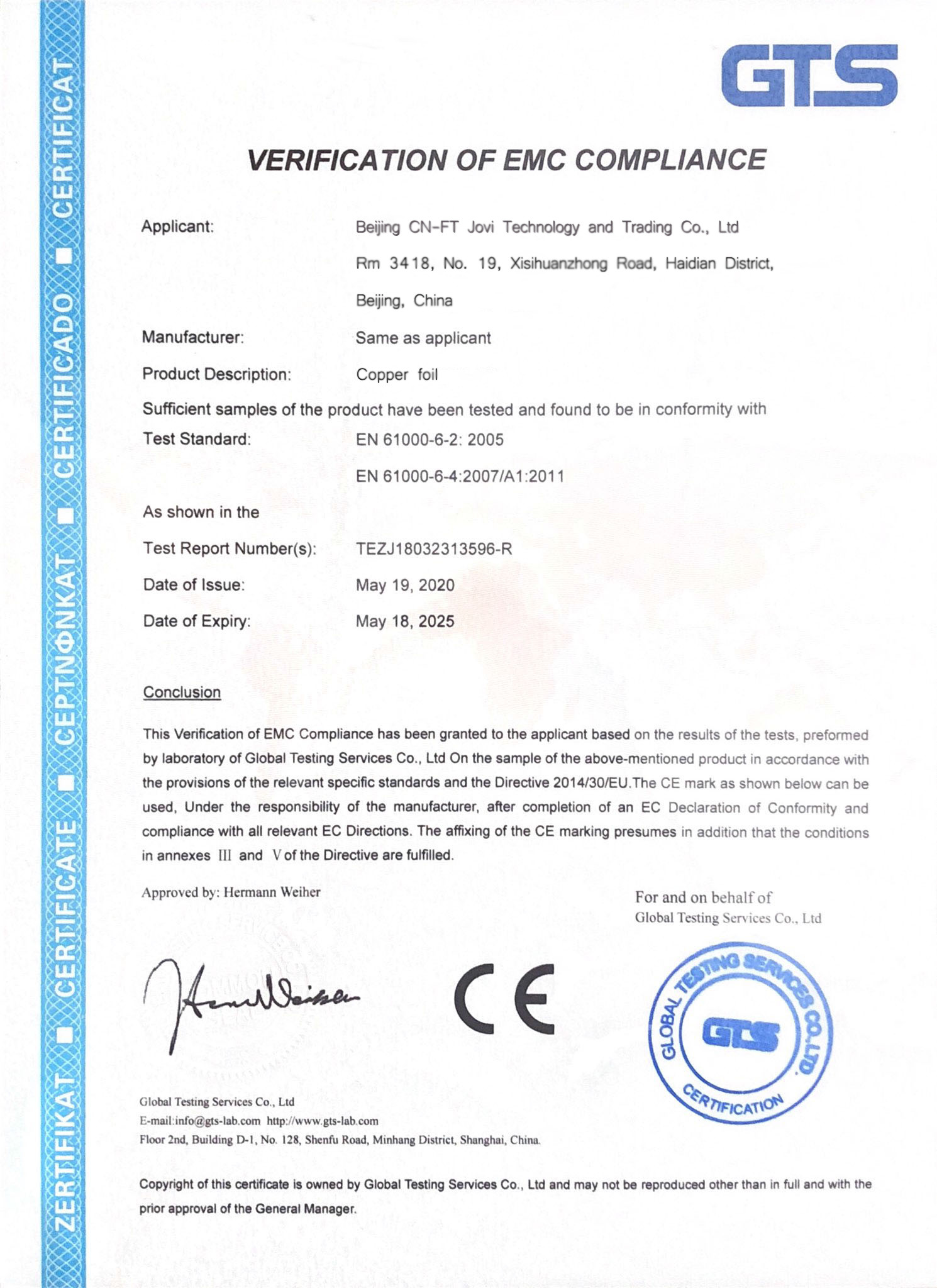 Jovvi international Certifications